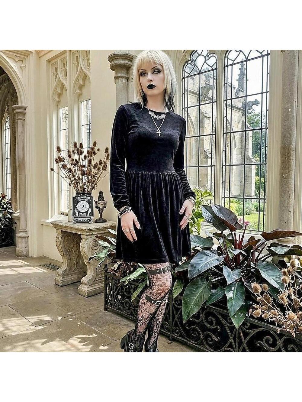 Copper Key velvet long sleeve dress